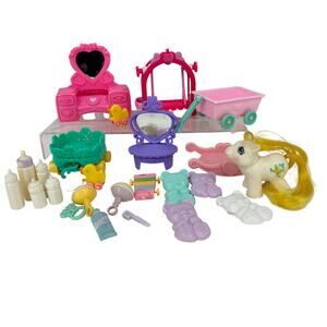 My Little Pony Accessories Lot Swing Vanity Rocker Bottles Brushes Pony Figure